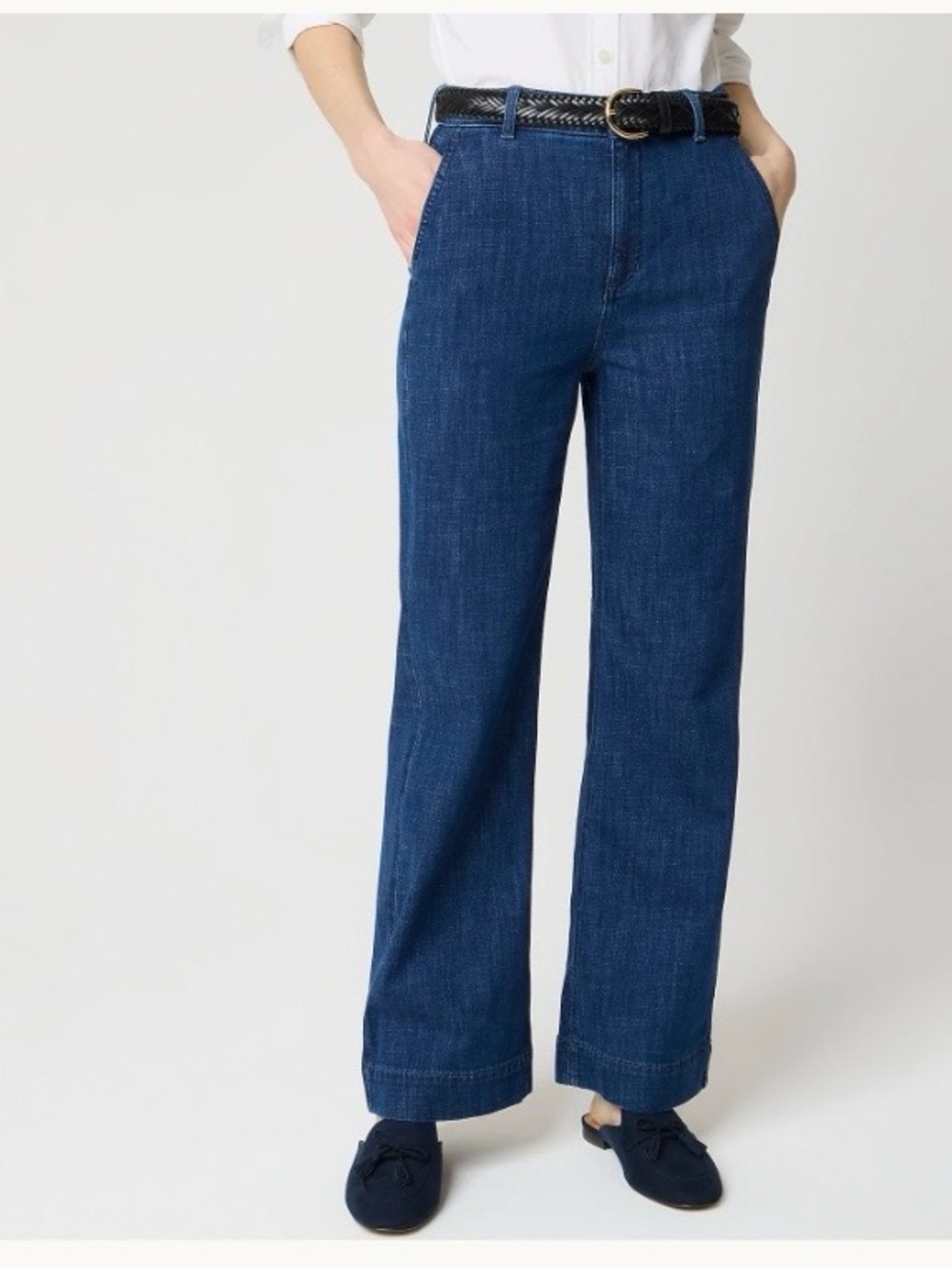 J. Crew Women's High-Rise Trouser Straight-Leg Jeans in Dark Blue Wash